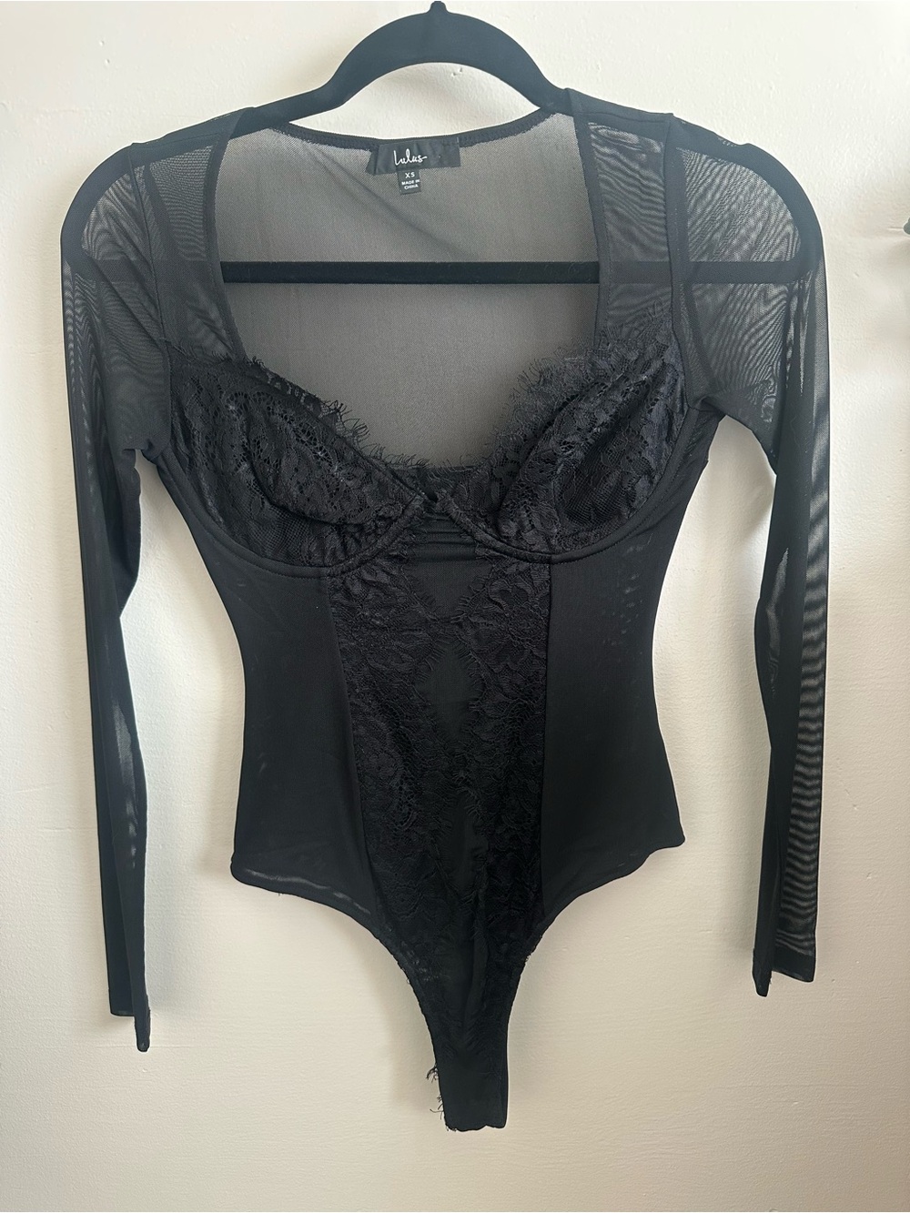 Lulu's Black Sheer Lace Long-Sleeve Bodysuit